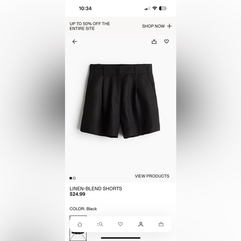 H&M Linen-Blend Shorts - Black Size 2
